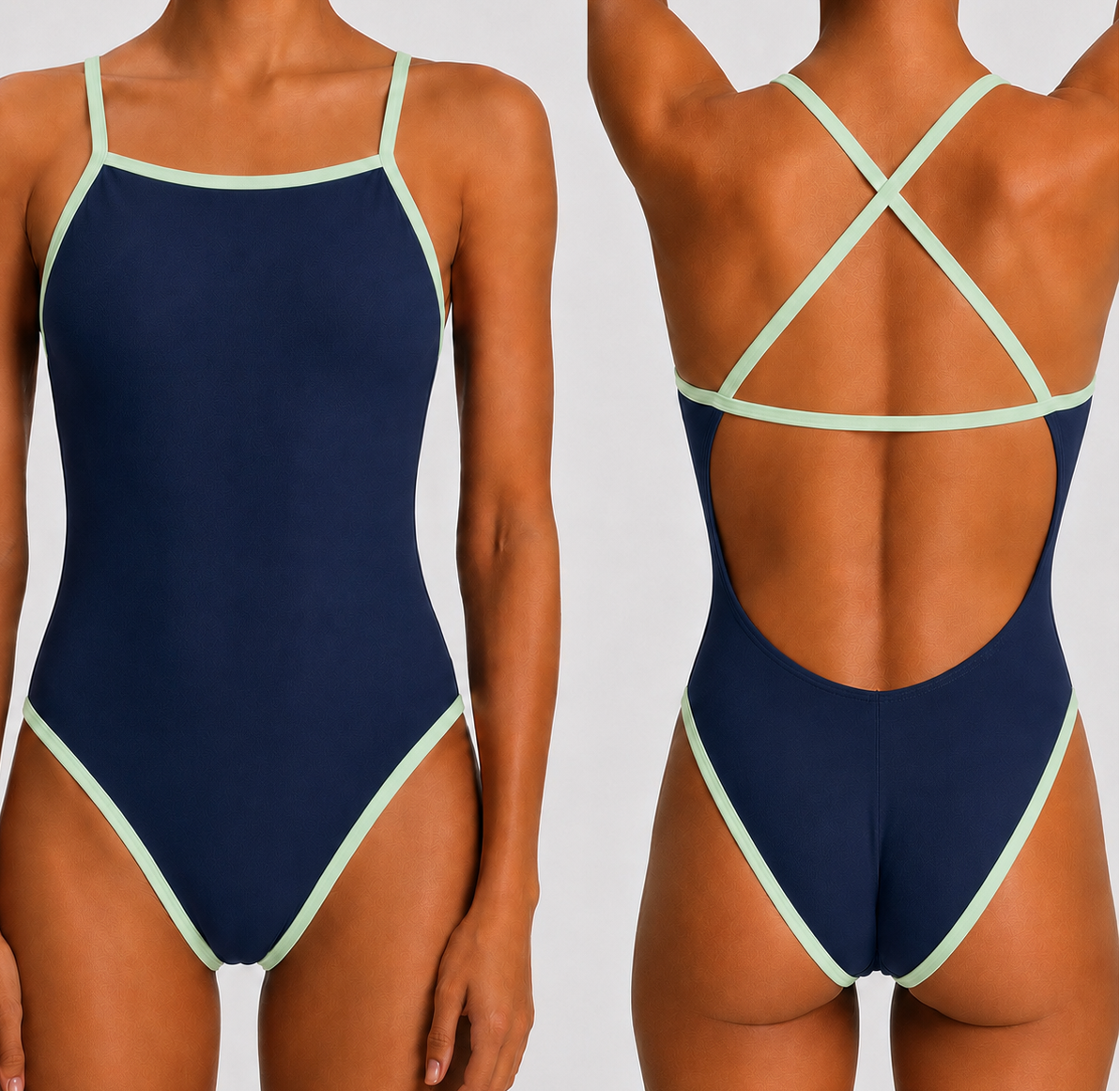 Navy and Pastle Green swimsuit